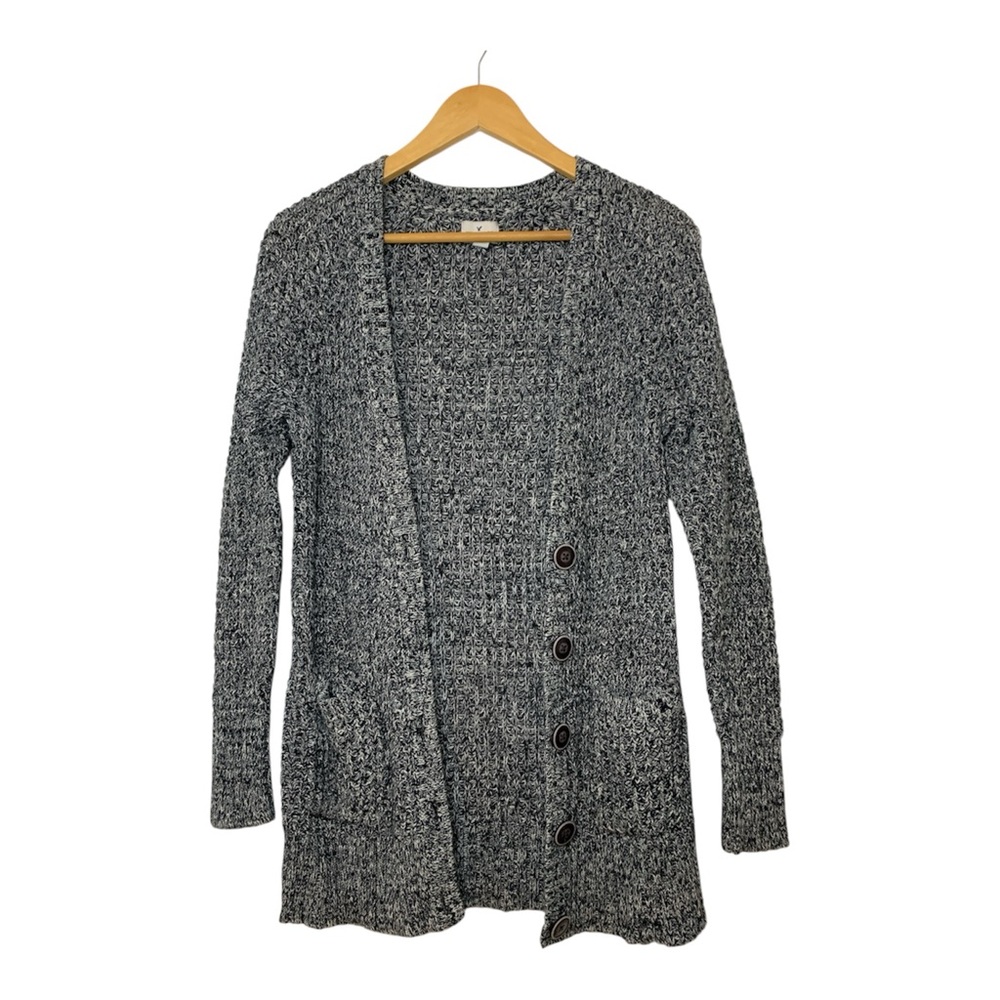 American Eagle Chic Heather Gray Button-Up Long Sleeve Cardigan Size Large